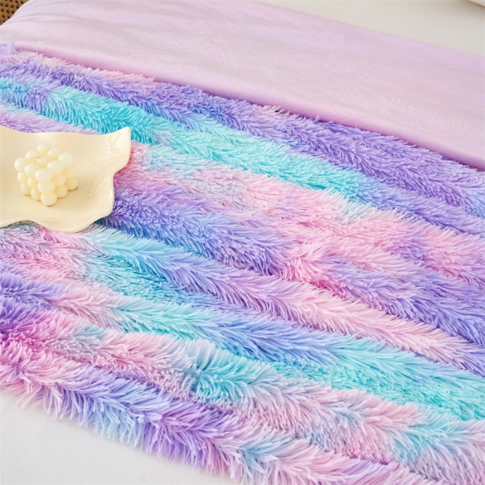 91家纺网 家纺一手货源 找家纺 品尚嘉 水貂绒毛毯长毛绒法莱绒双层跨境外贸毯子-扎染系 扎染-香芋紫