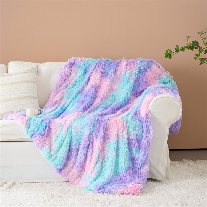 91家纺网 家纺一手货源 找家纺 品尚嘉 水貂绒毛毯长毛绒法莱绒双层跨境外贸毯子-扎染系 扎染-香芋紫