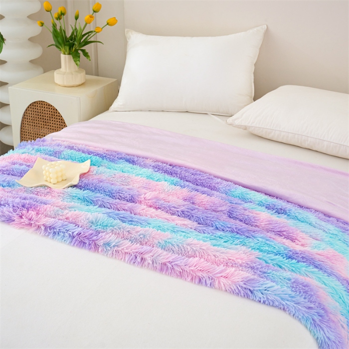 91家纺网 家纺一手货源 找家纺 品尚嘉 水貂绒毛毯长毛绒法莱绒双层跨境外贸毯子-扎染系 扎染-香芋紫