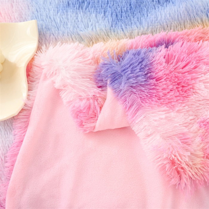 91家纺网 家纺一手货源 找家纺 品尚嘉 水貂绒毛毯长毛绒法莱绒双层跨境外贸毯子-扎染系 扎染-新彩虹