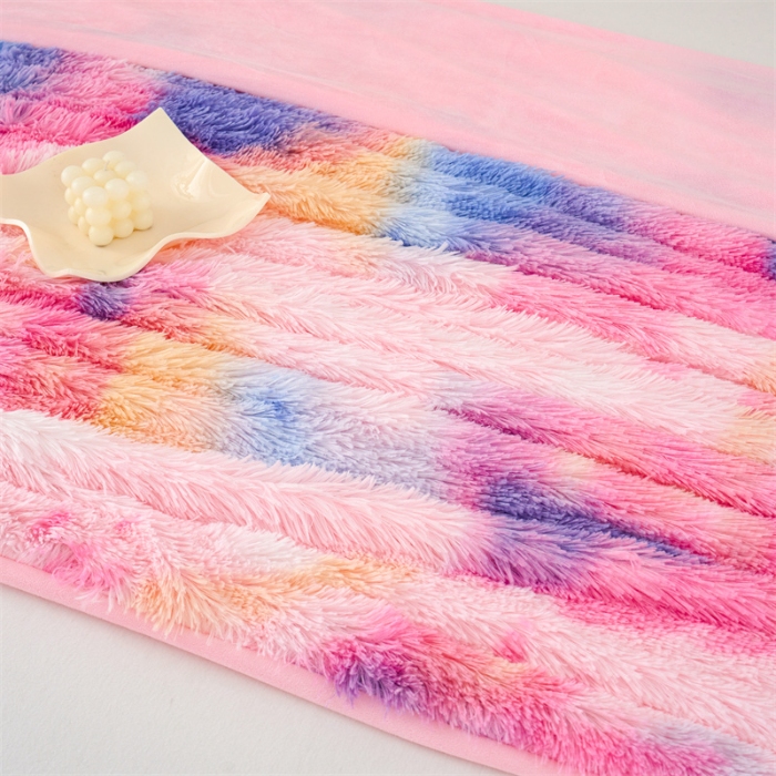 91家纺网 家纺一手货源 找家纺 品尚嘉 水貂绒毛毯长毛绒法莱绒双层跨境外贸毯子-扎染系 扎染-新彩虹