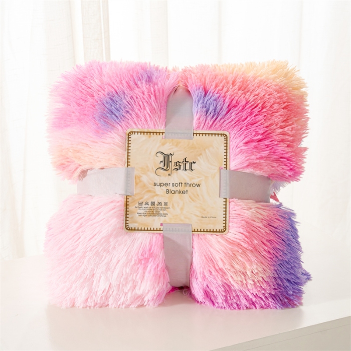 91家纺网 家纺一手货源 找家纺 品尚嘉 水貂绒毛毯长毛绒法莱绒双层跨境外贸毯子-扎染系 扎染-新彩虹