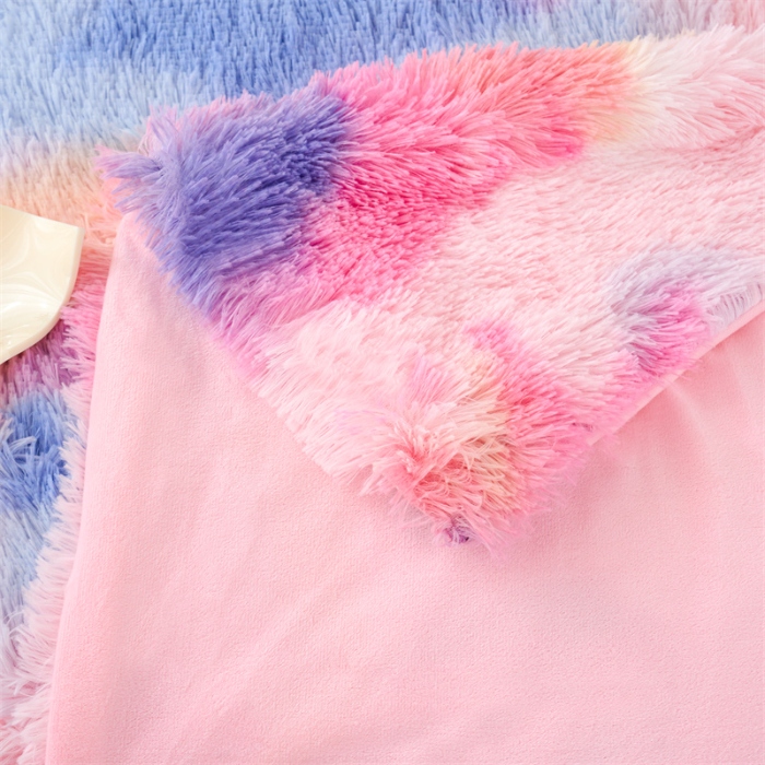 91家纺网 家纺一手货源 找家纺 品尚嘉 水貂绒毛毯长毛绒法莱绒双层跨境外贸毯子-扎染系 扎染-新彩虹