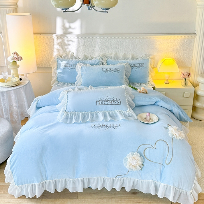 91家纺网 家纺一手货源 找家纺 （总）2025秋冬新款230g法式公主粉少女心牛奶绒四件套法莱绒金貂绒兔兔绒牛奶绒床裙款四件套绒床盖款四件套