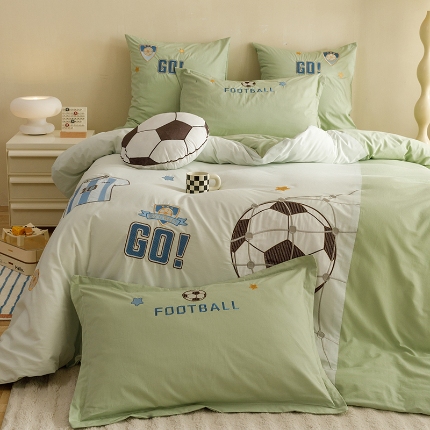 91家纺网 家纺一手货源 找家纺 （总）绒梦里 2025款A类全棉40s水洗棉贴布绣花四件套儿童三件套上下铺床套件-足球系列