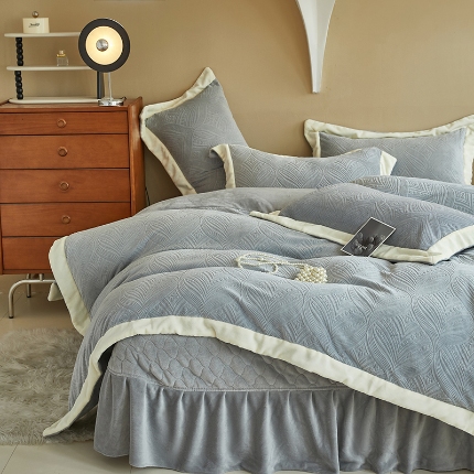 91家纺网 家纺一手货源 找家纺 （总）舒梦琪家纺 2024新款雕花绒床盖拼角四件套11斤左右