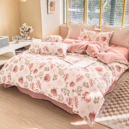 91家纺网 家纺一手货源 找家纺 莉雅居 2024新款直播爆款活性磨毛印花四件套 如花似锦