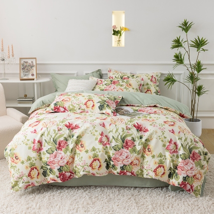 91家纺网 家纺一手货源 找家纺 莉雅居 2024新款直播爆款活性磨毛印花四件套 如花似锦