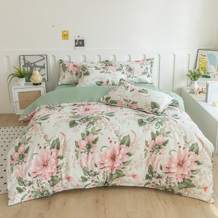 91家纺网 家纺一手货源 找家纺 莉雅居 2024新款直播爆款活性磨毛印花四件套 如花似锦