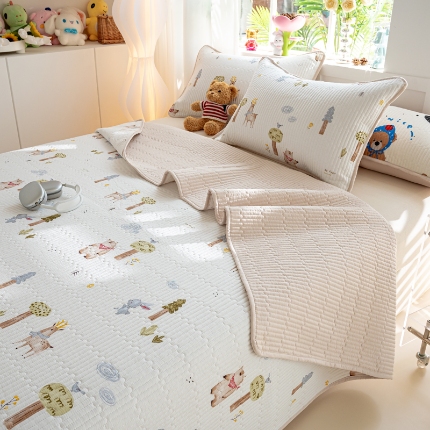 91家纺网 家纺一手货源 找家纺 （总）X猫先生床笠 2025新款全棉床盖床单小清新夹棉床盖炕盖套件跑量款（自然光场景）