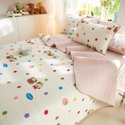 91家纺网 家纺一手货源 找家纺 （总）X猫先生床笠 2025新款全棉床盖床单小清新夹棉床盖炕盖套件跑量款（自然光场景）