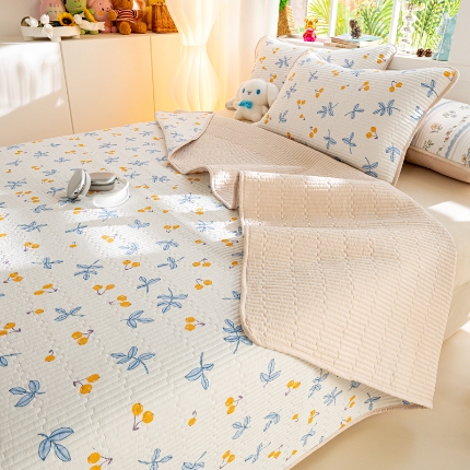 91家纺网 家纺一手货源 找家纺 （总）X猫先生床笠 2025新款全棉床盖床单小清新夹棉床盖炕盖套件跑量款（自然光场景）