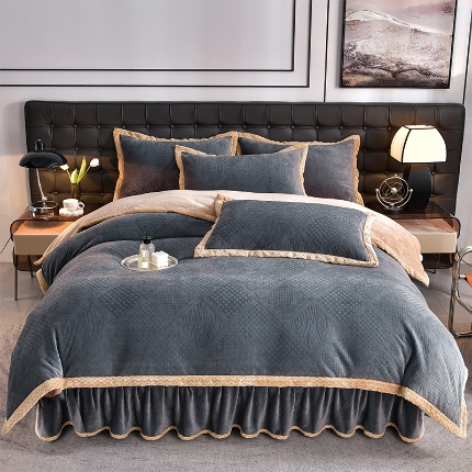 91家纺网 家纺一手货源 找家纺 （总）馨梦缘 2025新款轻奢宽边纯色A类牛奶绒雕花四件套