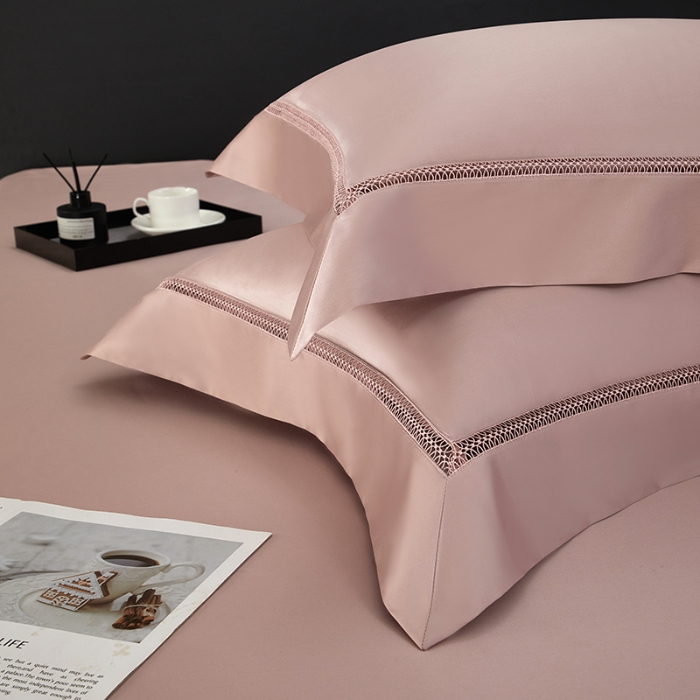 91家纺网 家纺一手货源 找家纺 【2024】140支140S全棉纯色四件套镂空款可选多件套可定制 豪庭豆沙