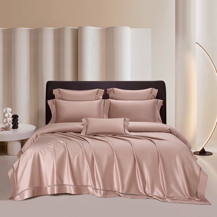 91家纺网 家纺一手货源 找家纺 【2024】140支140S全棉纯色四件套镂空款可选多件套可定制 豪庭豆沙