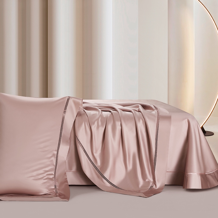 91家纺网 家纺一手货源 找家纺 【2024】140支140S全棉纯色四件套镂空款可选多件套可定制 豪庭豆沙