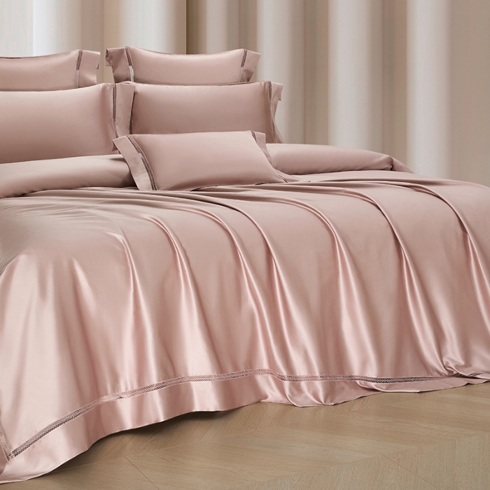 91家纺网 家纺一手货源 找家纺 【2024】140支140S全棉纯色四件套镂空款可选多件套可定制 豪庭豆沙