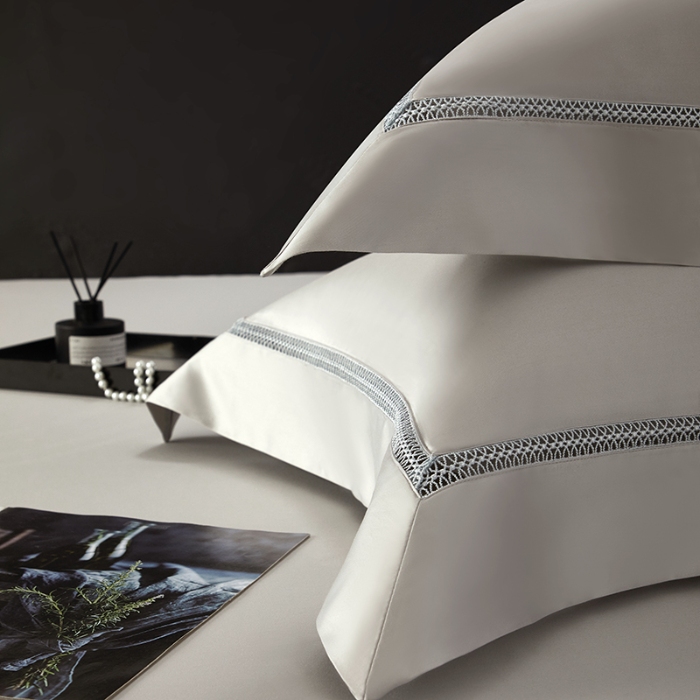 91家纺网 家纺一手货源 找家纺 【2024】140支140S全棉纯色四件套镂空款可选多件套可定制 豪庭亮银