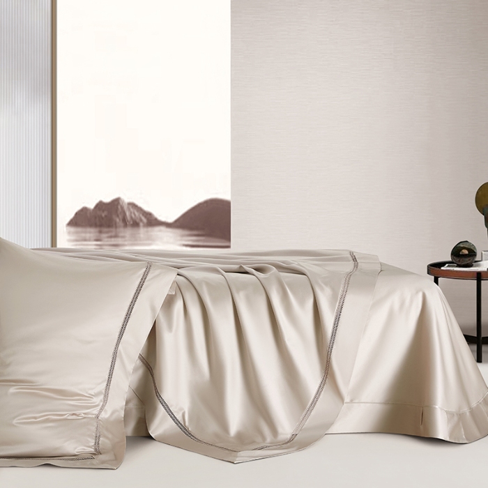 91家纺网 家纺一手货源 找家纺 【2024】140支140S全棉纯色四件套镂空款可选多件套可定制 豪庭米灰