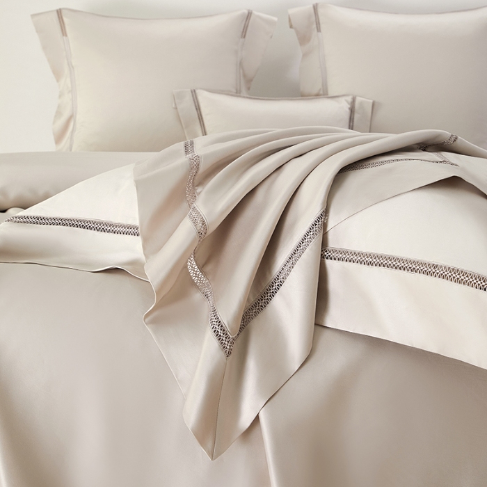 91家纺网 家纺一手货源 找家纺 【2024】140支140S全棉纯色四件套镂空款可选多件套可定制 豪庭米灰