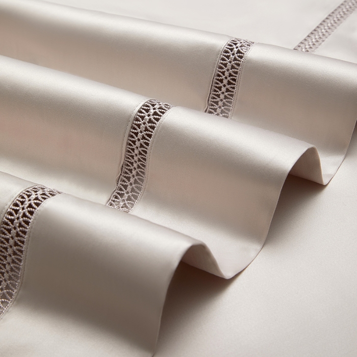 91家纺网 家纺一手货源 找家纺 【2024】140支140S全棉纯色四件套镂空款可选多件套可定制 豪庭米灰