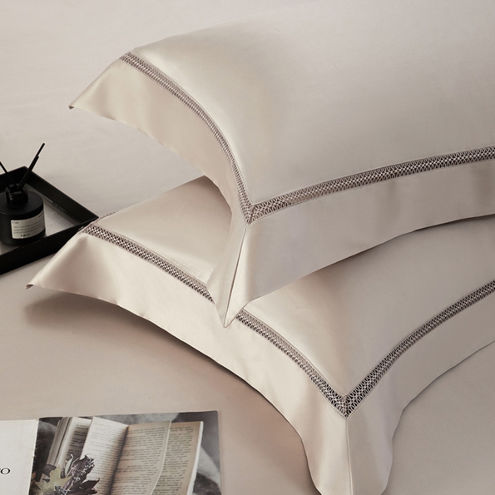 91家纺网 家纺一手货源 找家纺 【2024】140支140S全棉纯色四件套镂空款可选多件套可定制 豪庭米灰