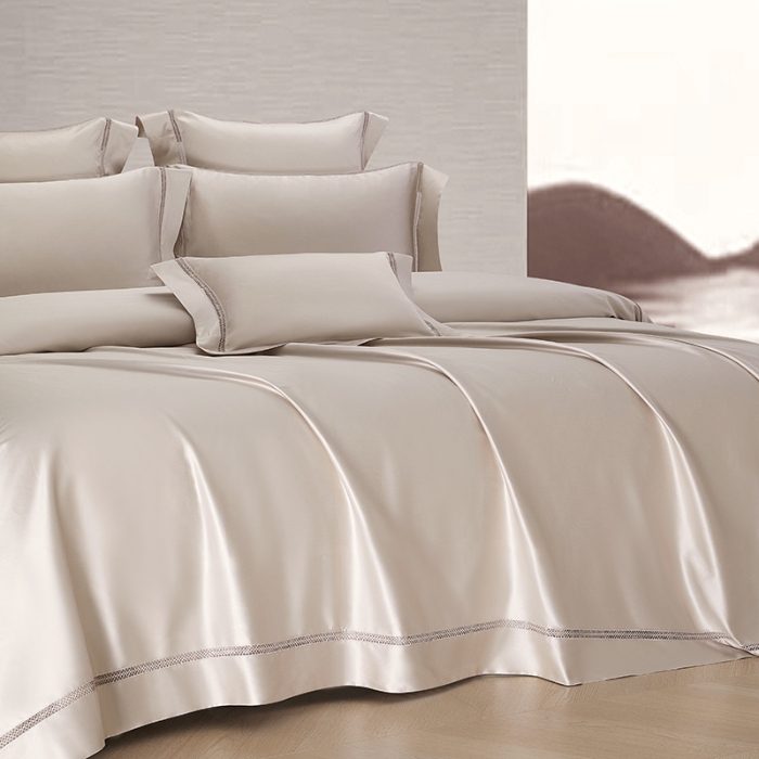 91家纺网 家纺一手货源 找家纺 【2024】140支140S全棉纯色四件套镂空款可选多件套可定制 豪庭米灰