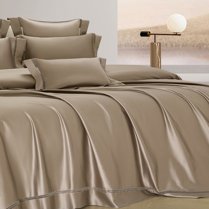 91家纺网 家纺一手货源 找家纺 【2024】140支140S全棉纯色四件套镂空款可选多件套可定制 豪庭摩卡