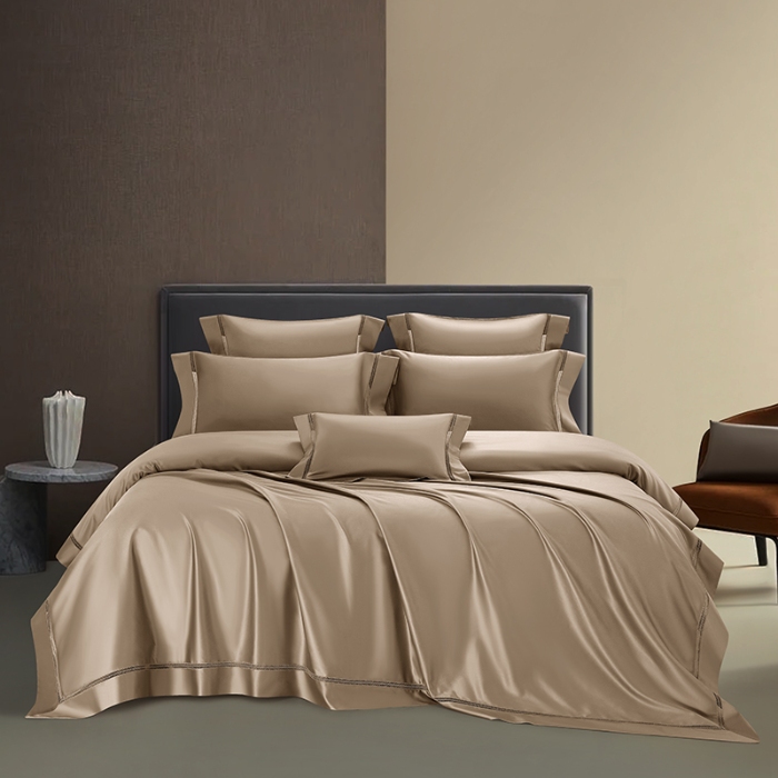 91家纺网 家纺一手货源 找家纺 【2024】140支140S全棉纯色四件套镂空款可选多件套可定制 豪庭摩卡