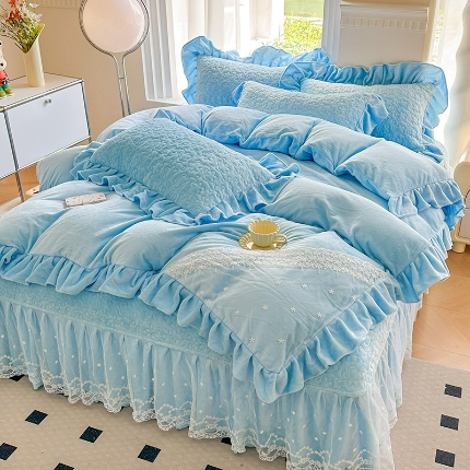 91家纺网 家纺一手货源 找家纺 （总）2025秋冬新款220g全消光牛奶绒床盖四件套12斤重加厚婴儿绒法莱绒床裙款床盖款四件套