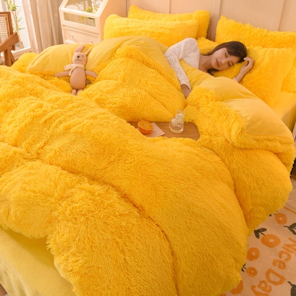 91家纺网 家纺一手货源 找家纺 （总）经年 2025年新款 纯色水貂绒水晶绒长毛绒保暖牛奶绒兔绒四件套 跨境直销