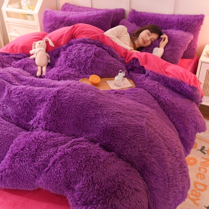 91家纺网 家纺一手货源 找家纺 （总）经年 2025年新款 纯色水貂绒水晶绒长毛绒保暖牛奶绒兔绒四件套 跨境直销