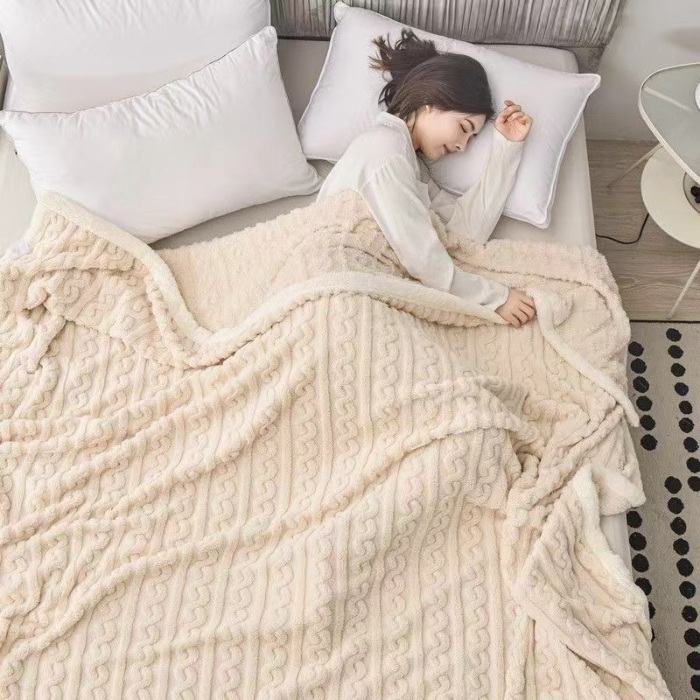 91家纺网 家纺一手货源 找家纺 鑫喜莱 2024新款单层塔芙绒毛毯 象牙白