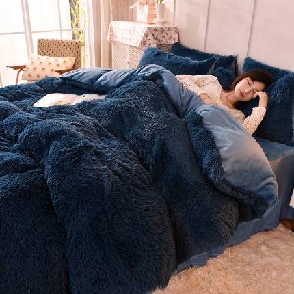 91家纺网 家纺一手货源 找家纺 （总）经年 2025年新款 纯色水貂绒水晶绒长毛绒保暖牛奶绒兔绒四件套 跨境直销