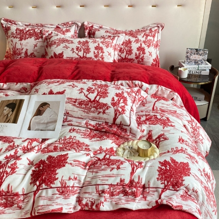 91家纺网 家纺一手货源 找家纺 （总）经年 2025年 新款高克重水墨画工艺款牛奶绒8.5斤四件套