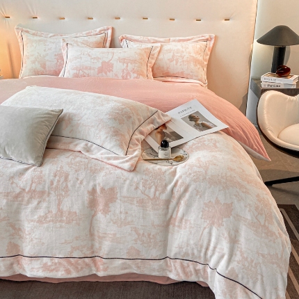 91家纺网 家纺一手货源 找家纺 （总）经年 2025年 新款高克重水墨画工艺款牛奶绒8.5斤四件套