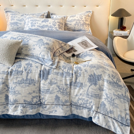 91家纺网 家纺一手货源 找家纺 （总）经年 2025年 新款高克重水墨画工艺款牛奶绒8.5斤四件套