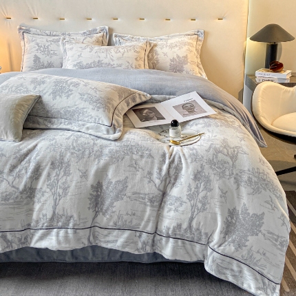 91家纺网 家纺一手货源 找家纺 （总）经年 2025年 新款高克重水墨画工艺款牛奶绒8.5斤四件套