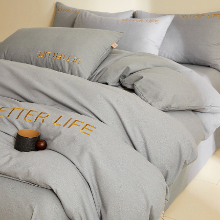 91家纺网 家纺一手货源 找家纺 七仙女家纺 2025新款全棉生态磨毛-前程似锦系列-四件套 高级灰