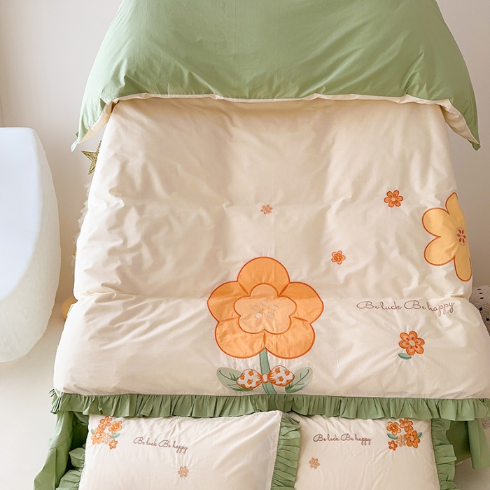 91家纺网 家纺一手货源 找家纺 （总）绒梦里 2025新款A类全棉水洗棉贴布绣韩版花边四件套公主风床上用品套件