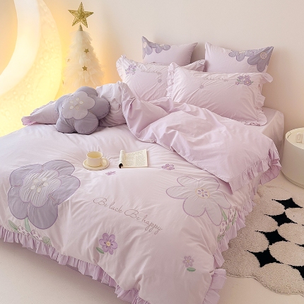 91家纺网 家纺一手货源 找家纺 （总）绒梦里 2025新款A类全棉水洗棉贴布绣韩版花边四件套公主风床上用品套件