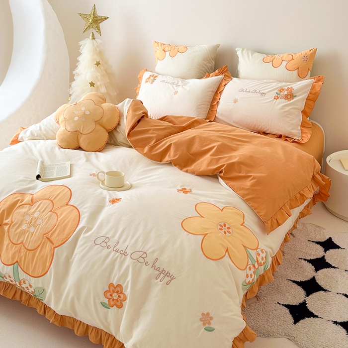 91家纺网 家纺一手货源 找家纺 （总）绒梦里 2025新款A类全棉水洗棉贴布绣韩版花边四件套公主风床上用品套件