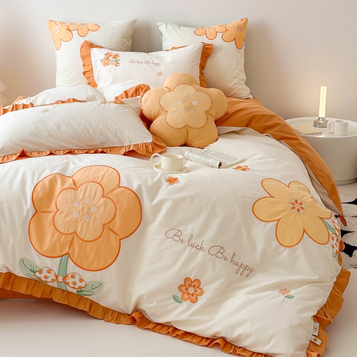 91家纺网 家纺一手货源 找家纺 （总）绒梦里 2025新款A类全棉水洗棉贴布绣韩版花边四件套公主风床上用品套件