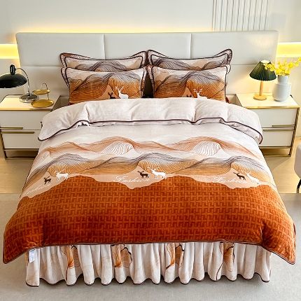 91家纺网 家纺一手货源 找家纺 雨洋2025新款加厚保暖8.5斤牛奶绒金貂婴儿绒四件套 情迷小鹿