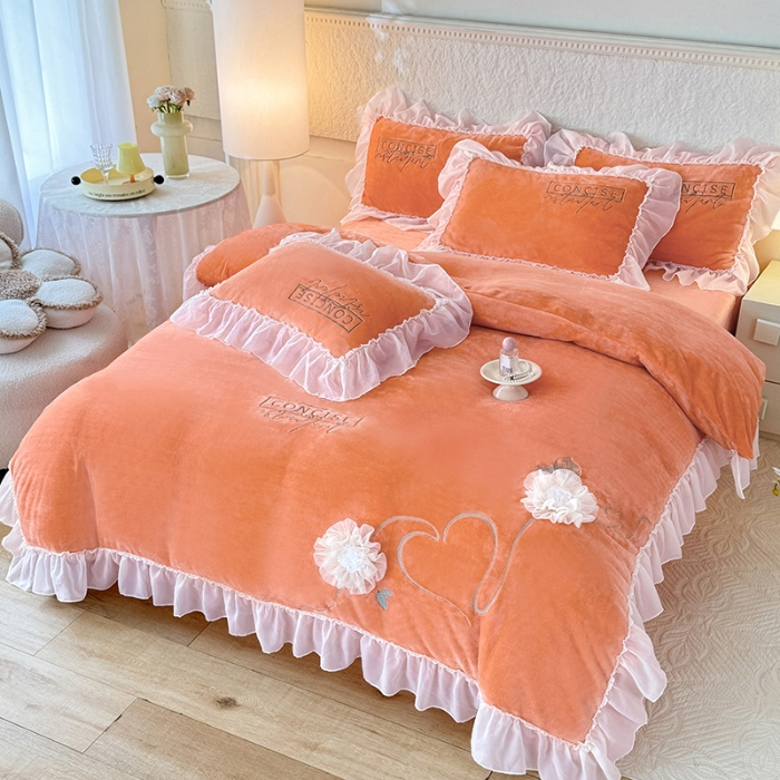 91家纺网 家纺一手货源 找家纺 （总）2025秋冬新款230g法式公主粉少女心牛奶绒四件套法莱绒金貂绒兔兔绒牛奶绒床裙款四件套绒床盖款四件套