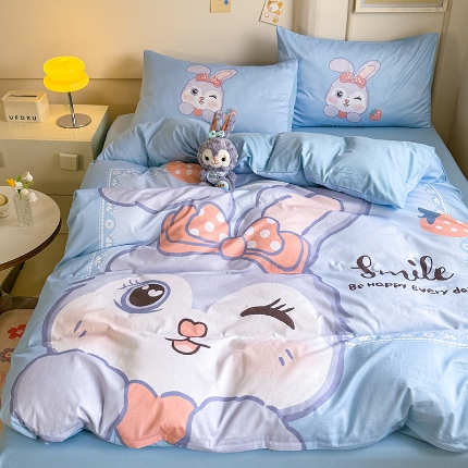 91家纺网 家纺一手货源 找家纺 （总）经年 2025新款 40S-13372大版全棉卡通四件套-甜美兔