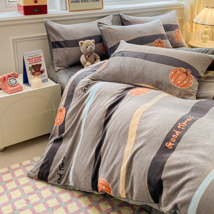 91家纺网 家纺一手货源 找家纺 斯卡诺2025新款直播轻奢爆款小清新牛奶宝宝绒四件套 南瓜日记