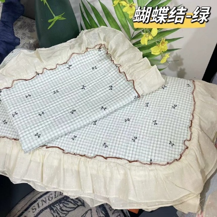 91家纺网 家纺一手货源 找家纺 （总）纯棉床盖被套255×230小香风法式全棉床裙花边夹棉床盖+枕套×2