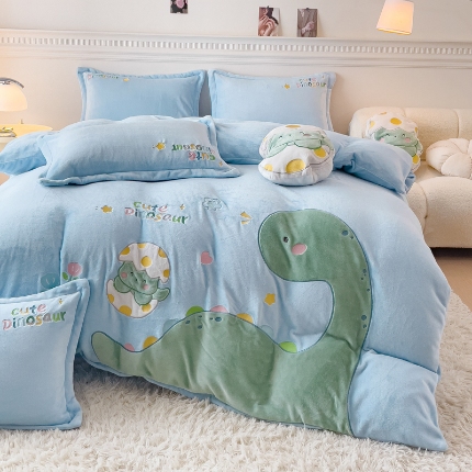 （总）【苏东来】加绒加厚大版卡通牛奶绒贴布绣刺绣四件套冬季小清新儿童卡通保暖宝宝婴儿绒兔绒法莱绒金貂绒学生三件套件被套四件套