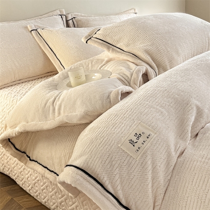 91家纺网 家纺一手货源 找家纺 （总）欧邦 新款提花针织绒牛奶绒单被套夹棉床盖三件套四件套